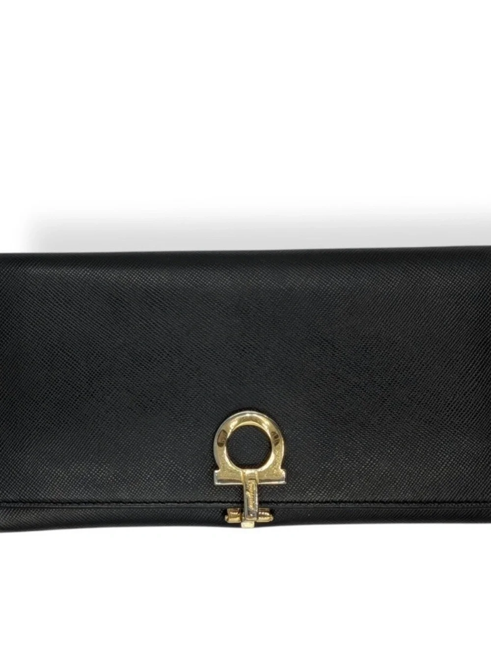 Salvatore Ferragamo  Black Women's Leather Wallet with Gold Accent